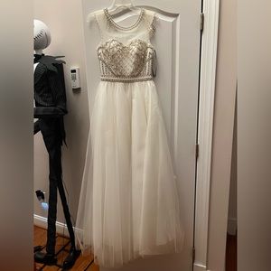 White Beaded Formal gown, Size 2